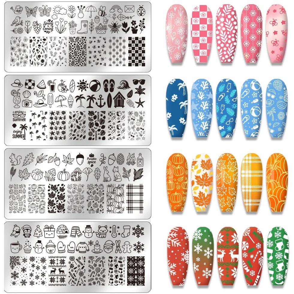 PH PandaHall 4 placas de estampado de uñas plantillas de arte de uñas mariposa verano primavera otoño invierno