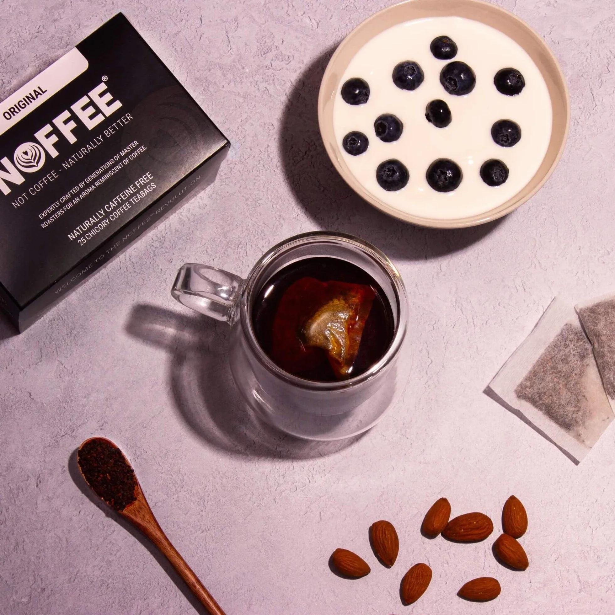 Noffee Sustituto de café sin cafeína 25 bolsitas de té de hierbas achicoria tostado sabor intenso