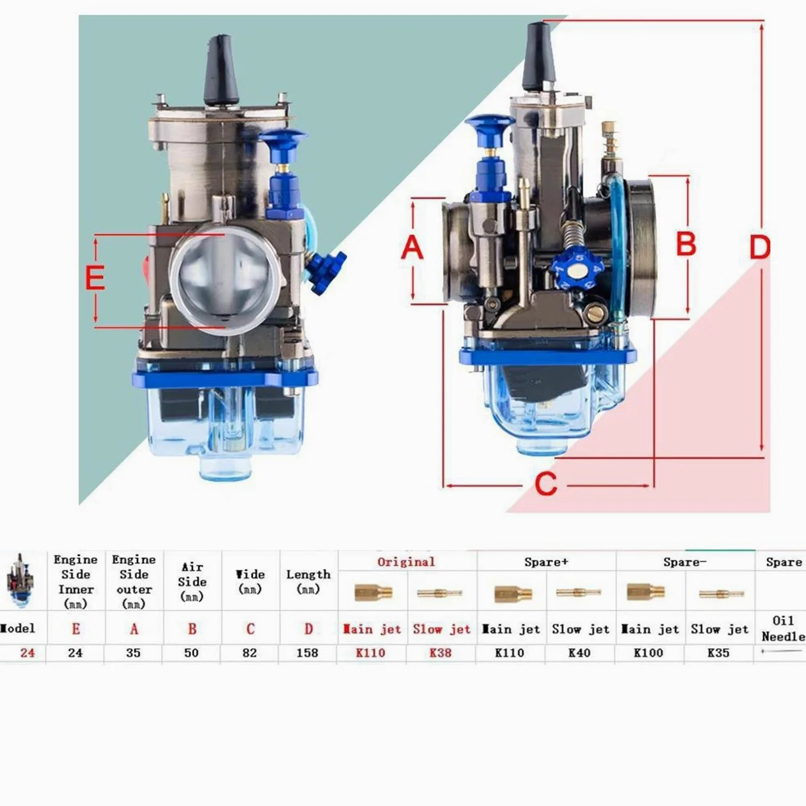 Pieza del carburador Universal para PWK 24mm para Motor De 90cc A 125cc Carburador De Motocicleta Tazón De Cubierta Transparente Azul Azabache
