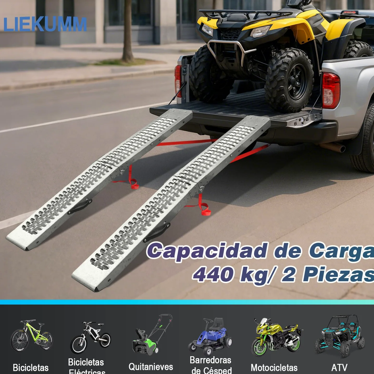 LIEKUMM Rampas de Carga, 170 x 22 cm Rampa de Acceso, Capacidad 440 kg Rampa Moto, Plegable Rampa para ATV, quadbike, Scooter, cortacésped, Motocicleta, 2 Paquetes