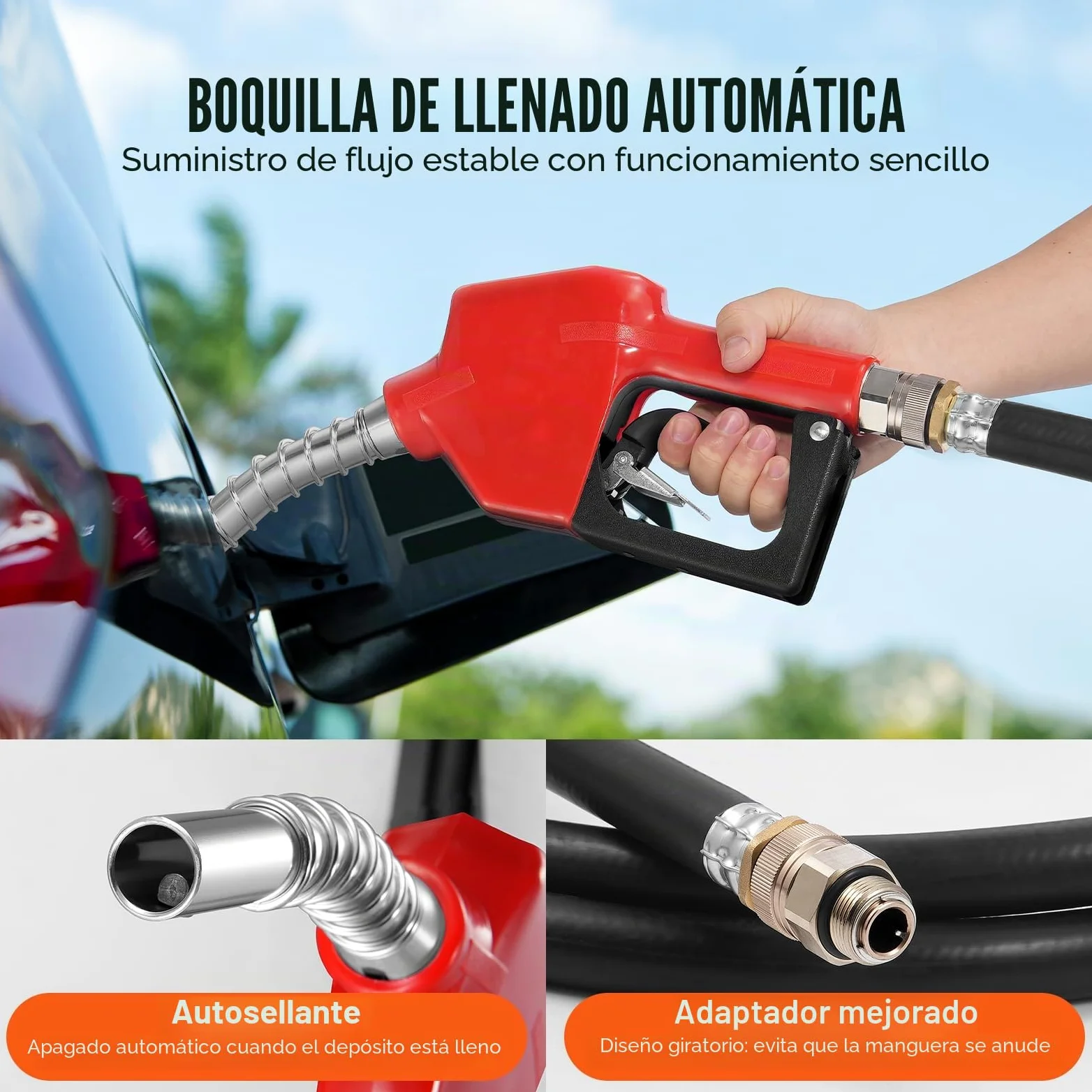 VEVOR Depósito Portátil de Gasolina Diesel 182 L Tanque de Repostaje de Combustible Bomba de Transferencia de 12 V 40 L/min Manguera de 4 m Boquilla de Repostaje Automático para Vehículos, Rojo