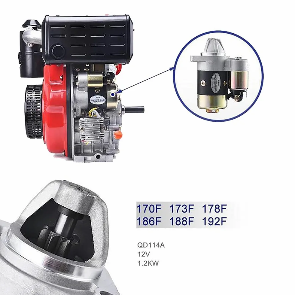 Bomba De Motor De Arranque De Motor Diesel, Grupo Electrógeno De Arranque Eléctrico, Arrancador De Motor 12V 1.2KW QD114A (Adelante)