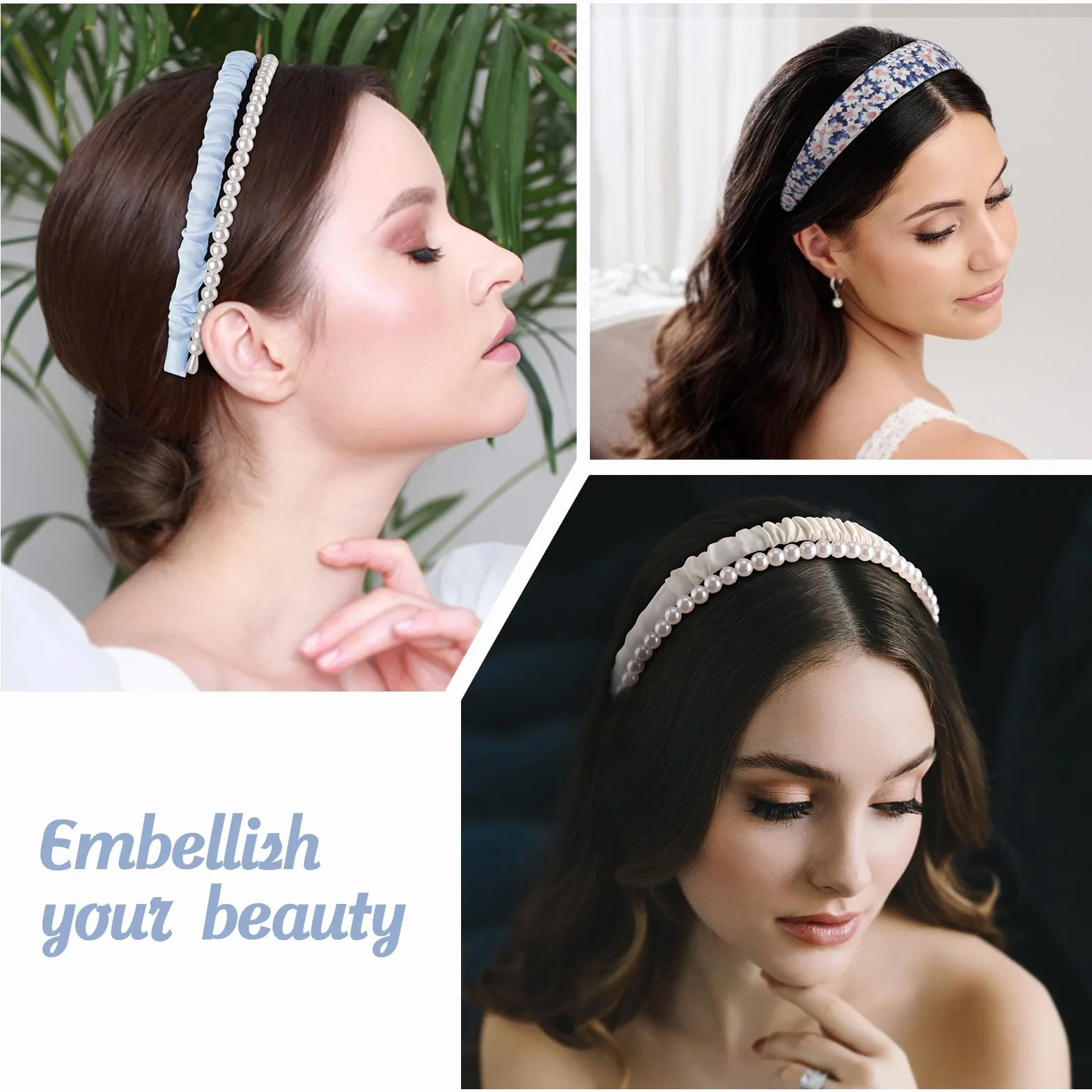 DRESHOW Diademas de Moda para Mujer de Perlas y Florales Antideslizante Acolchadas de Plástico Vintage Accesorios para el Cabello