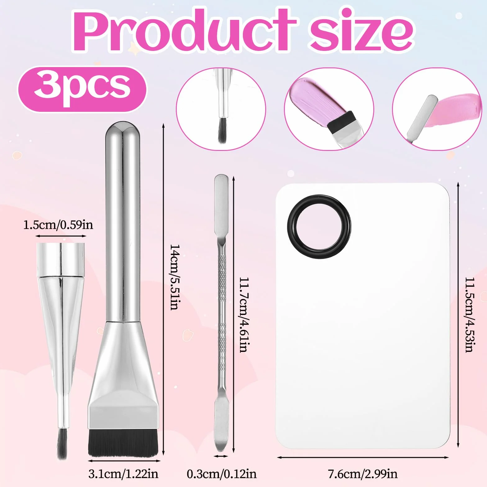 JJUNW Paleta de maquillaje acero inoxidable 3 unidades juego espátula brocha mezcla