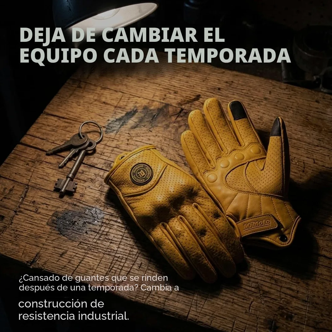 Guantes de Moto Clásicos Amarillos de Piel de Cabra con Agujero, para Verano, Ciclismo, Equitación, Guantes Protectores para Motociclistas