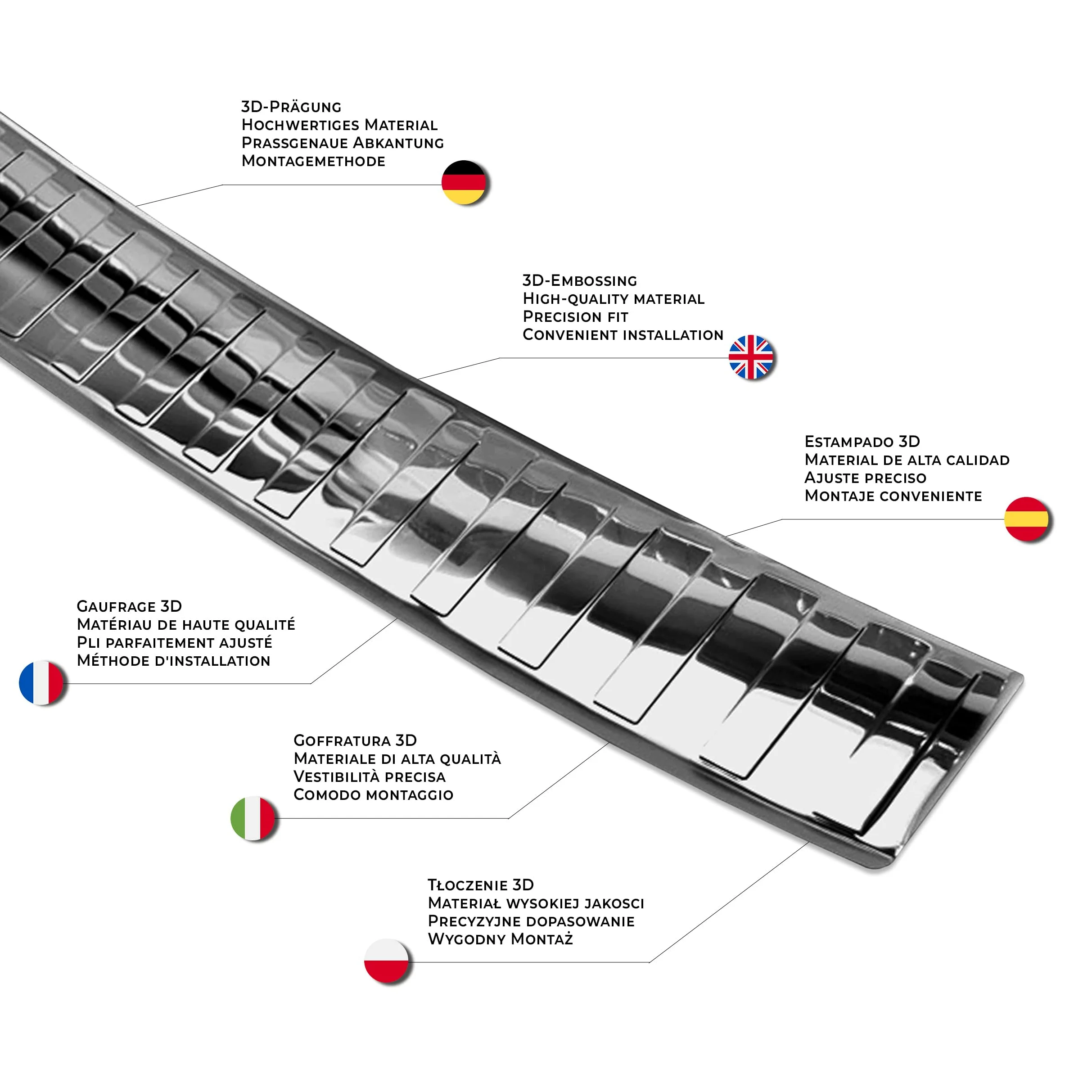 CHROMEMASTER - Protector de Parachoques - Compatible con VW T5 Multivan 2003-2015 | Acero Inoxidable Pulido - Tira Protectora Protege la Pintura del Parachoques Trasero de Daños