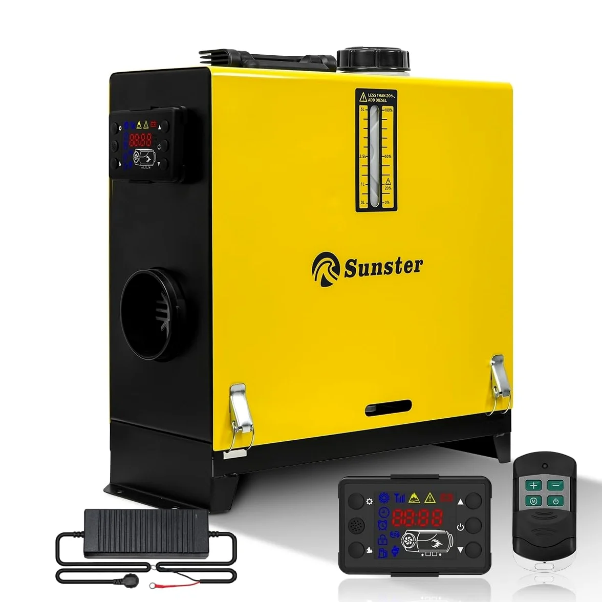 Sunster Calefacción diesel de 8 kW, 12 V/24 V CC y 240 V CA, calefactor de aire diésel todo en uno con adaptador, mando a distancia y pantalla LCD, calentamiento rápido, calefacción diesel portátil
