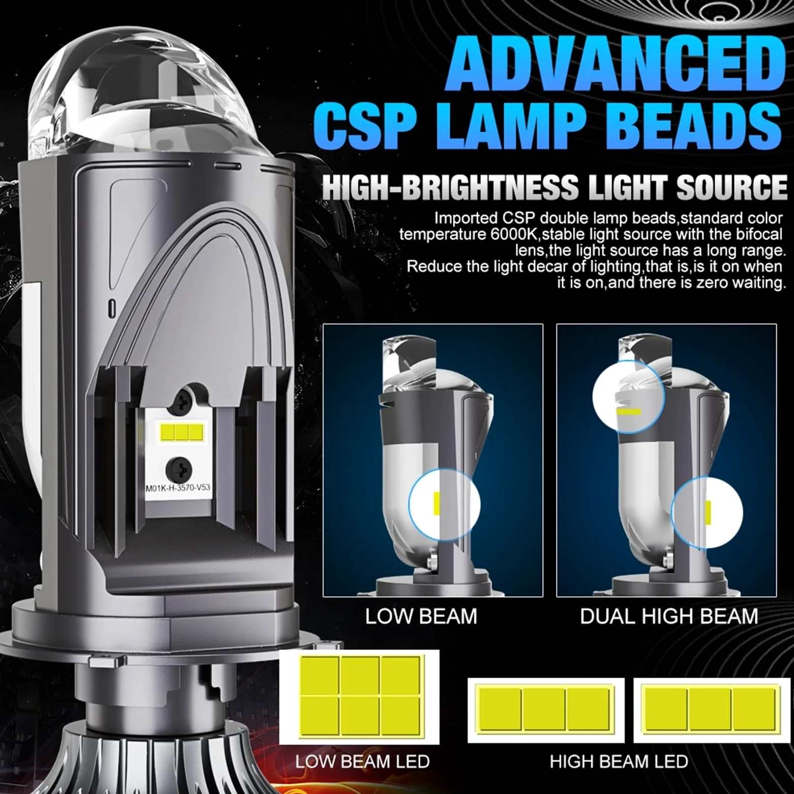 REPYL 120W 30000LM Auto lámpara Mini lente LED H4 9003 HIB2 bombillas faro coche motocicleta doble proyector Len LED automotriz Moto 12V 24V (Color : A83 2pcs, Size : RHD_H4/9003/HB2 HI/LO)