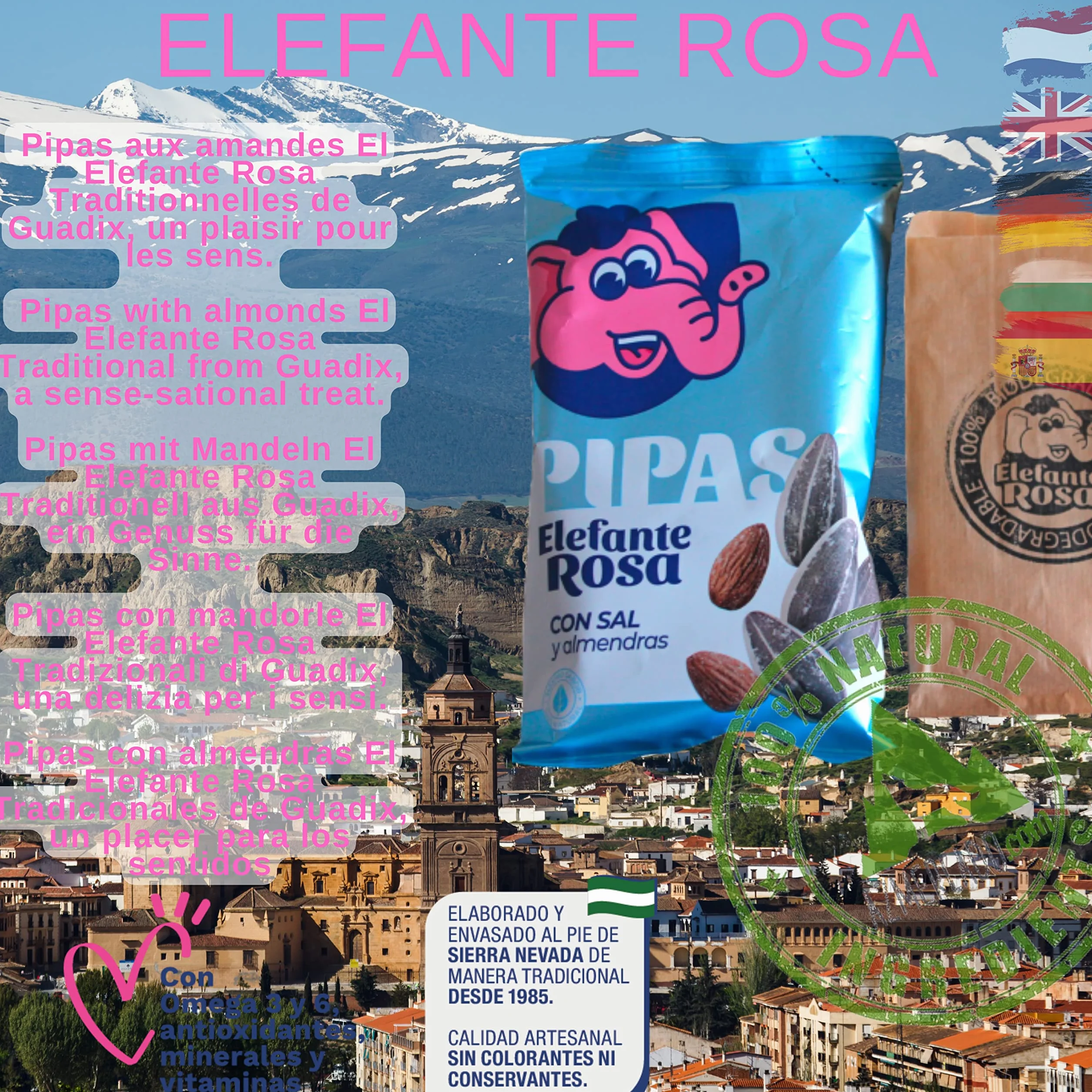 El Elefante Rosa Pack Especial 19 Bolsas Pipas Girasol Revoltillo Frutos Secos Almendras Tostadas Aperitivo