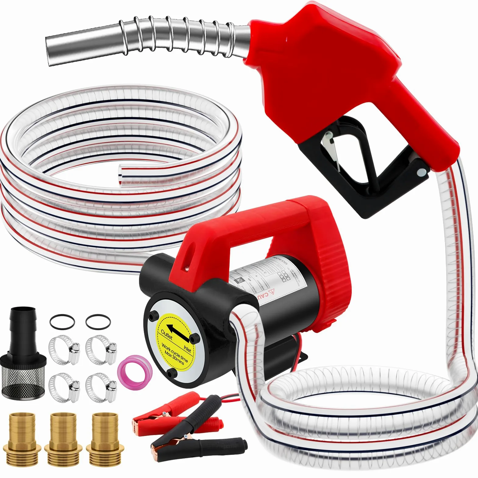 Bomba de Transferencia de Diesel 12V 200W Bomba de Transferencia de Combustible con Boquilla de Auto Apagado y Mangueras, Kit de Combustible Autocebante