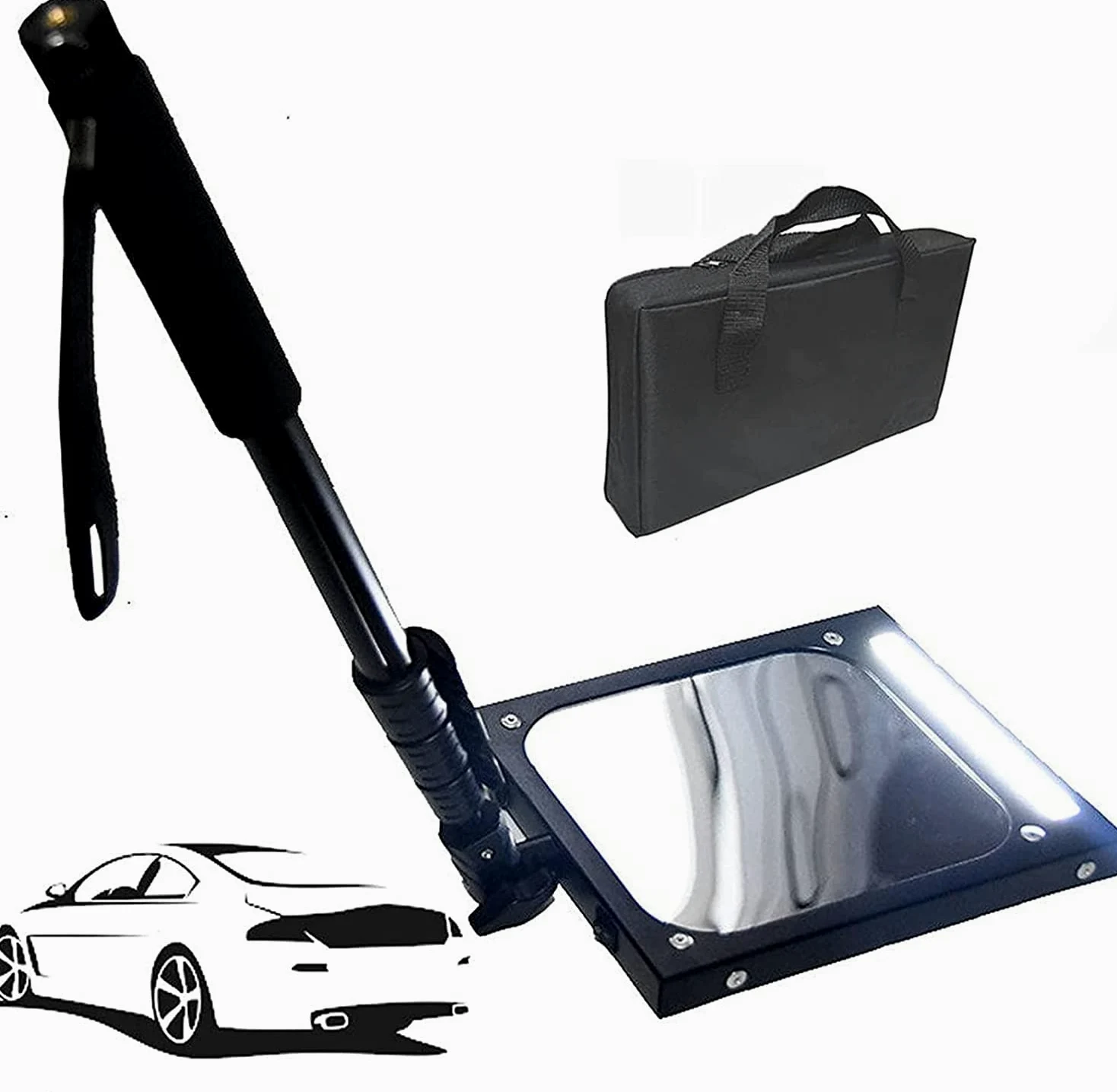 Espejos de inspección de vehículos Espejo de inspección bajo el vehículo con luz LED, Mango telescópico Espejo de inspección bajo la carrocería, Equipo Visual Recargable para vehículos