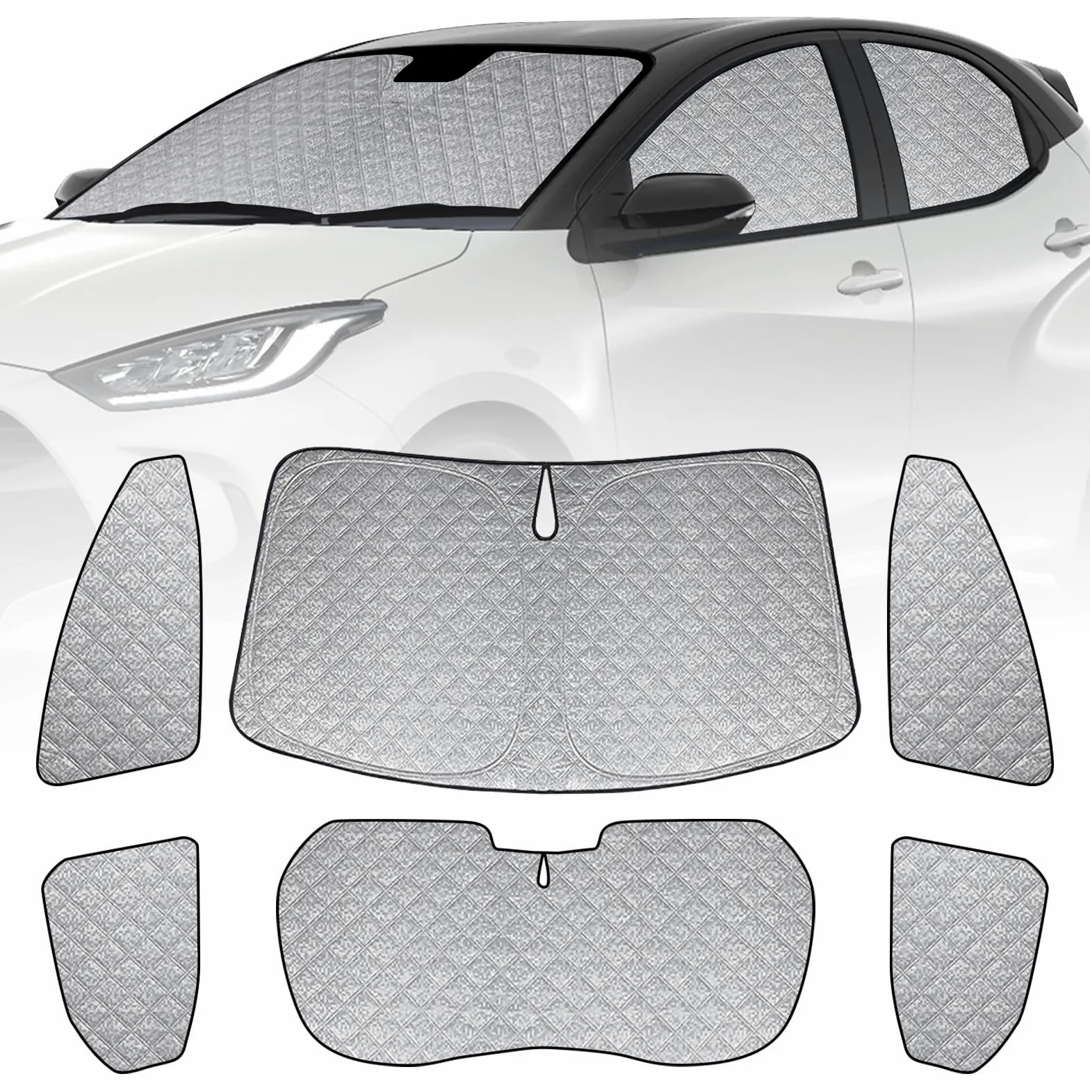 Parasol Compatible con Toyota Yaris XP210 2020-2025, Juego de 6 Plegable Protector de Parabrisas Interior de Coche, Bloquea El 99% de Los Rayos UV y Mantiene EI Vehículo Fresco