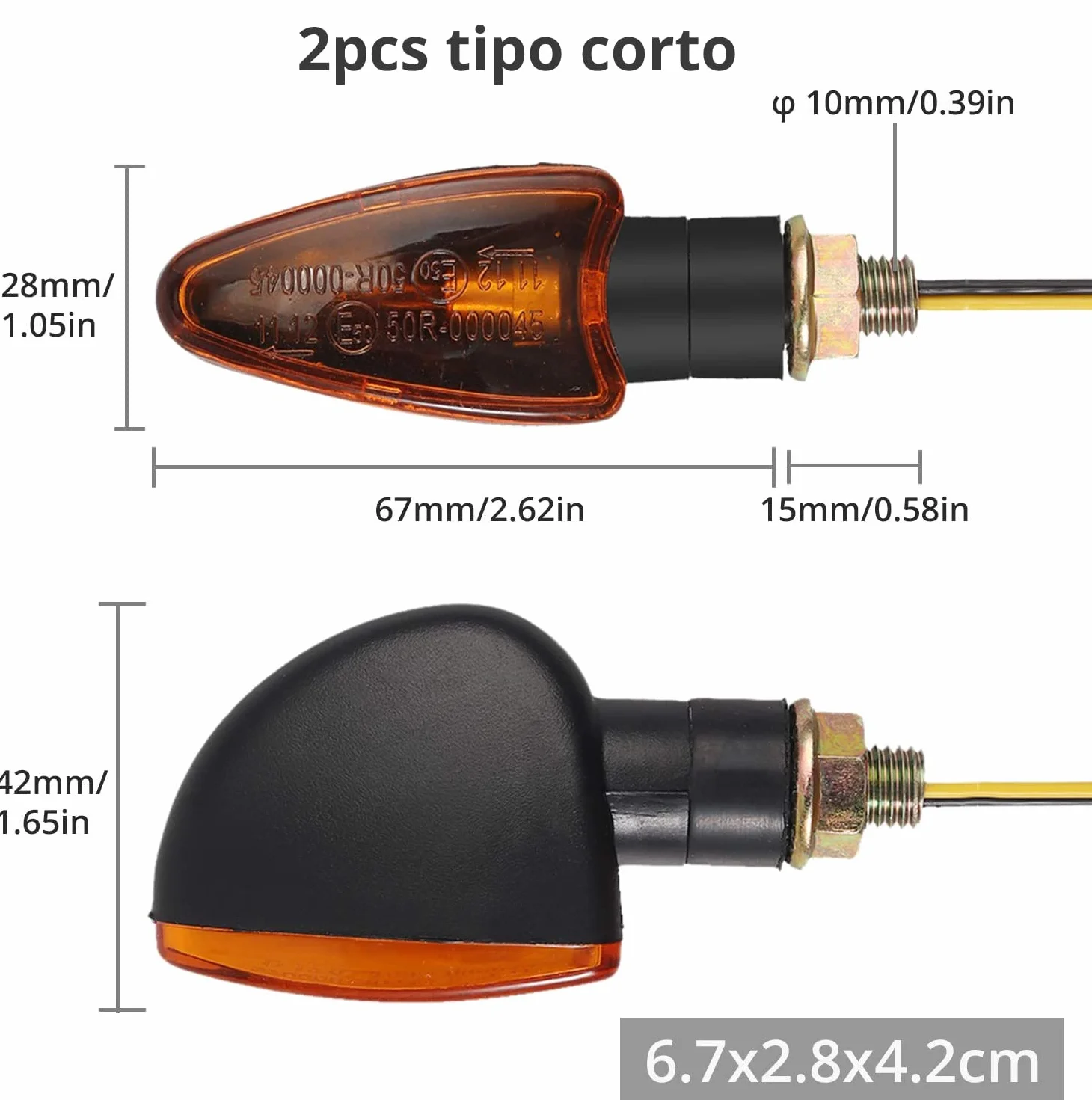Justech 4PCs 10W Intermitentes para Moto Homologados de E-Marked E50 12V Luces de Señal de Giro Impermeable IP65 de 2 Cortos y 2 Largos Ámbar Bombillas de Indicador para M10 Motocicleta Scooter
