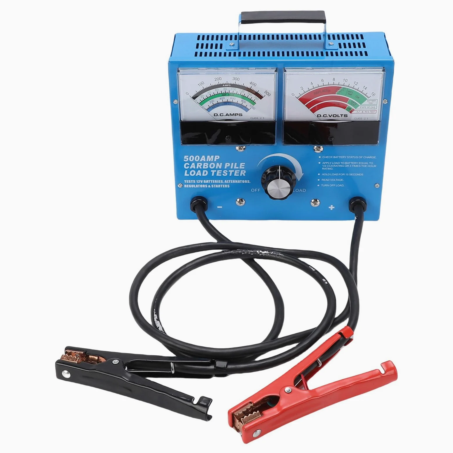 Naroote Probador de Carga de Batería 500A, Voltímetro de Alternador Automotriz, Probador de Calibre Grande y Fácil de Leer, Ideal para Pruebas de Batería de Automóviles, Carros, Motocicletas