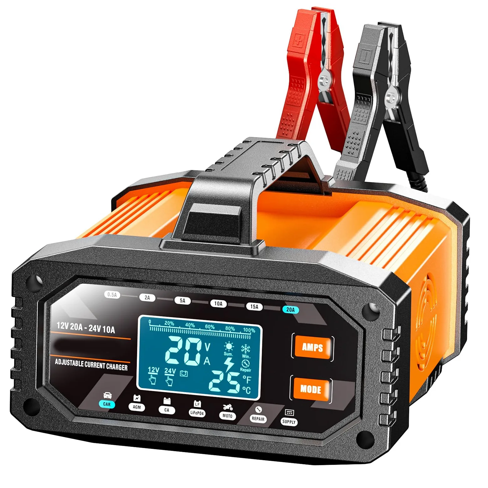 CHICIRIS Cargador de Batería 12V 20A 24V 10A, Mantenimiento Inteligente Automático Desulfatador con Modo de Reparación de 16A para Baterías de Coche, Moto, Camión, Barco (Enchufe de la UE)