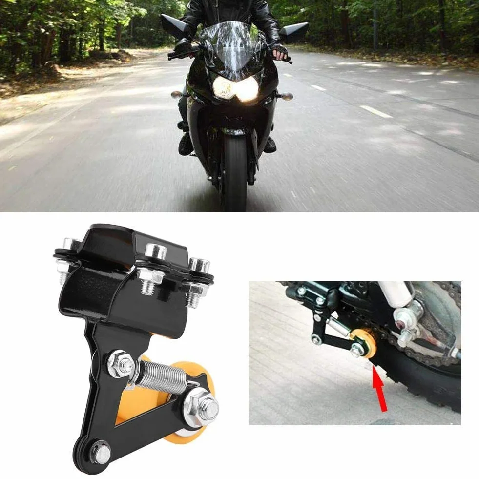 Tensor de cadena - Ajustable de ajuste Tensor de cadena Perno en el rodillo Accesorios modificados for motocicleta Herramienta universal Negro