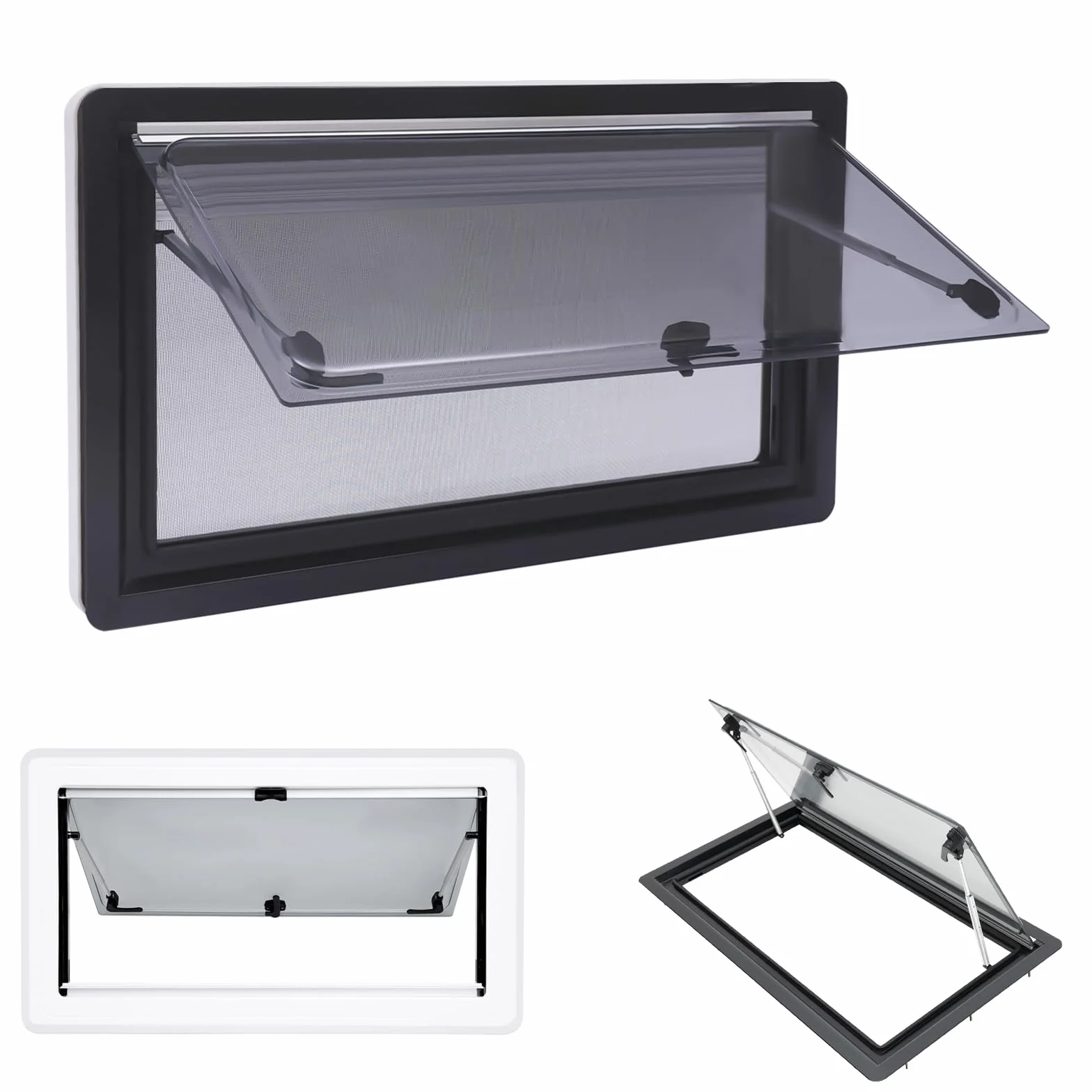 Ventana para autocaravana ACROSSPART con certificación ECE 43R, ventana abatible para camper con persiana integrada y mosquitera, ventana abatible de 70° para autocaravanas, caravanas, furgonetas (90