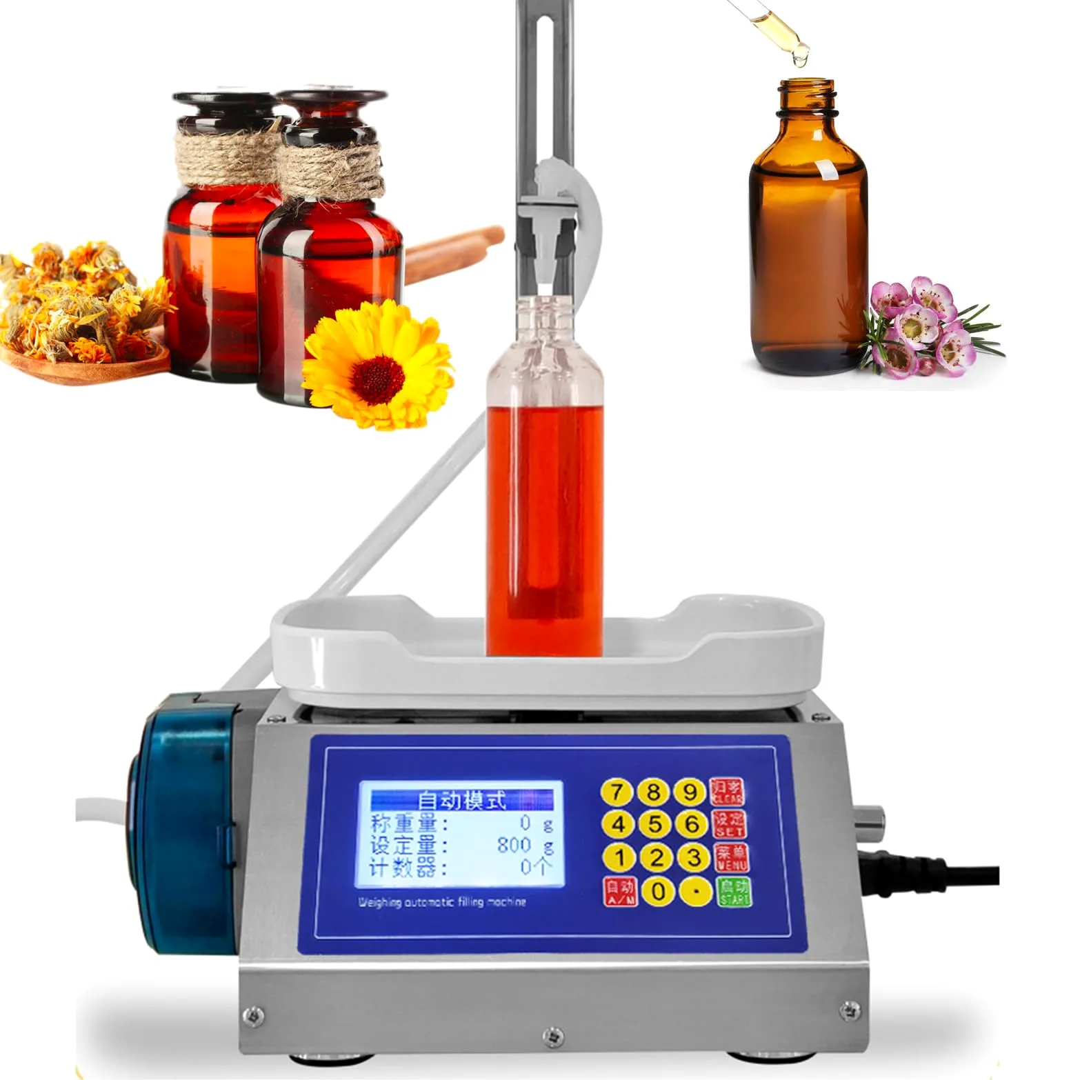 Llenadora automática de botellas, bomba peristáltica de 2-300 g, máquina de llenado con pesaje y pantalla LCD, caudal de 1,2 l/min, dispensador de líquido ajustable, máquina de llenado de aceite par