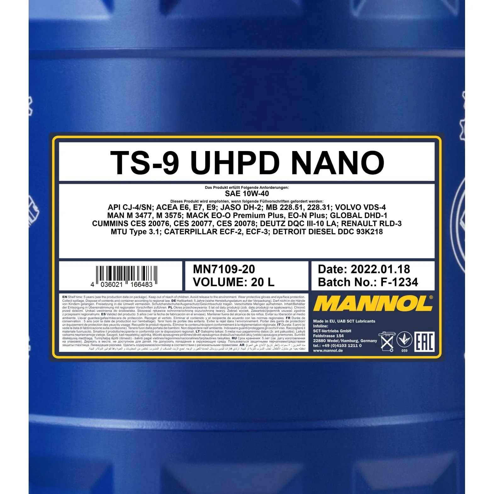 MANNOL Aceite de motor 10W-40 TS-9 aceite parcialmente sintético API CJ-4 API SN UHPD Nano 20L Compatible con MERCEDES-BENZ Clase C T-modell S204 Clase E T-modell S212 Clase C T-modell S205
