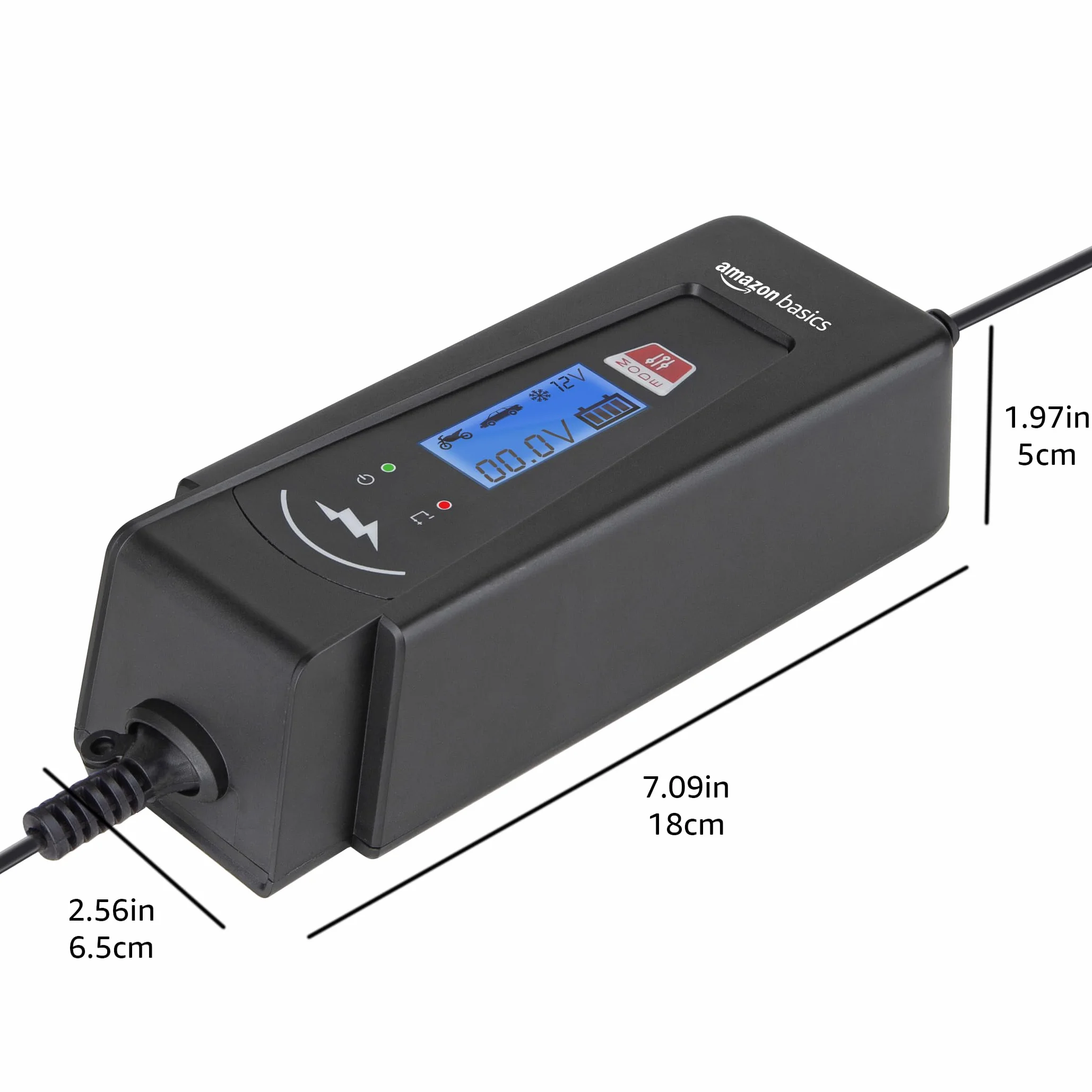 Amazon Basics Cargador de batería inteligente automático con función de probador de batería, enchufe UE, salida : 2A/4A, 6V/12V CC, Negro