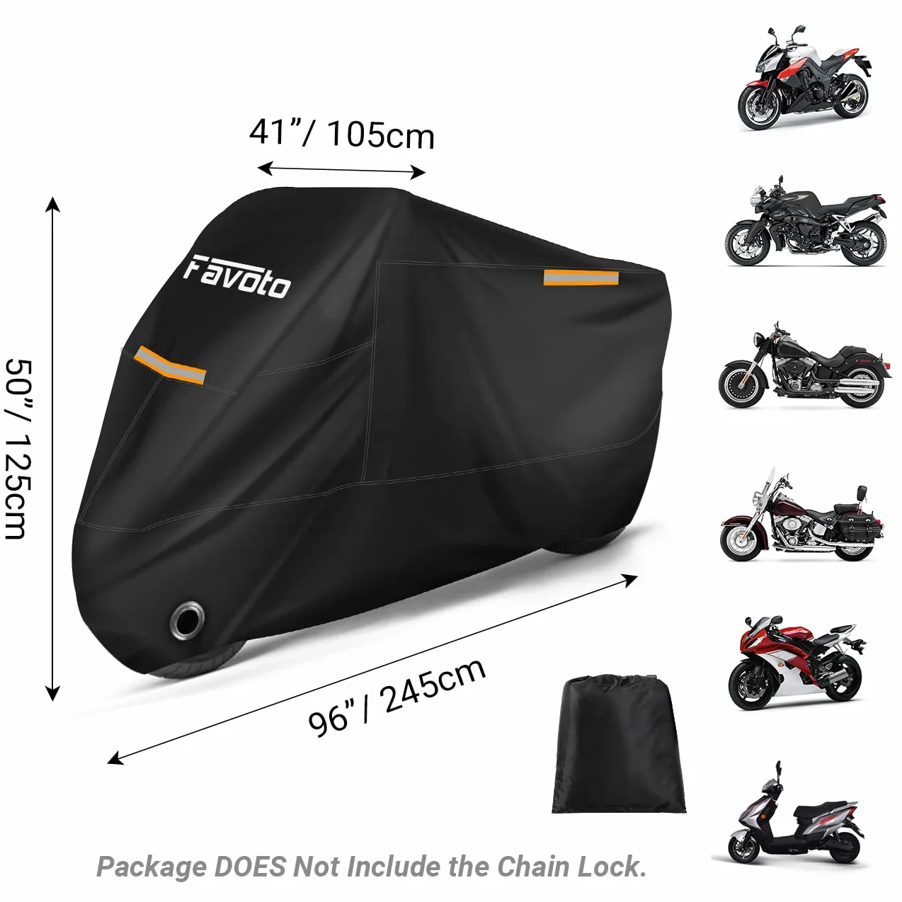 Favoto Funda para Moto Cubierta de la Motocicleta 210T Protectora Poliéster con Banda Reflectante a Prueba de Sol Agua Lluvia Polvo Viento Nieve Excremento de Pájaro al Aire Libre XXL 245cm
