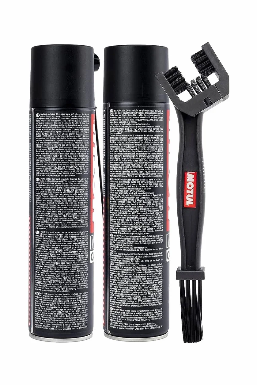 Kit limpiador lubrifica cadena Motul Chain Clean C1 + Motul C3 Chain Lube Off Road + Cepill