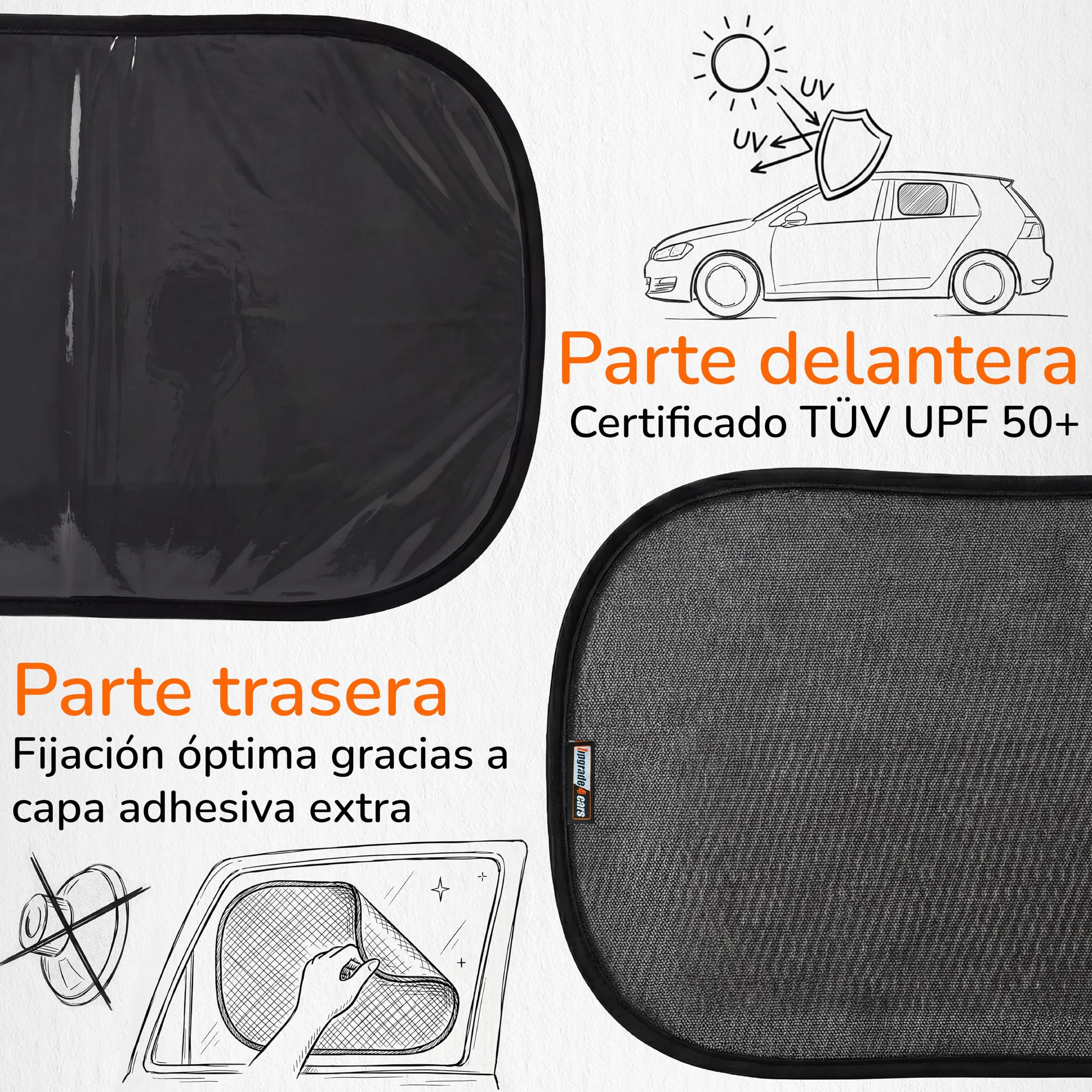 Upgrade4cars 2 x Parasol Coche Bebe con Protección UV | Protector Solar Autoadhesivo para Ventana Lateral Trasero | Interior Ventanas Laterales Niños