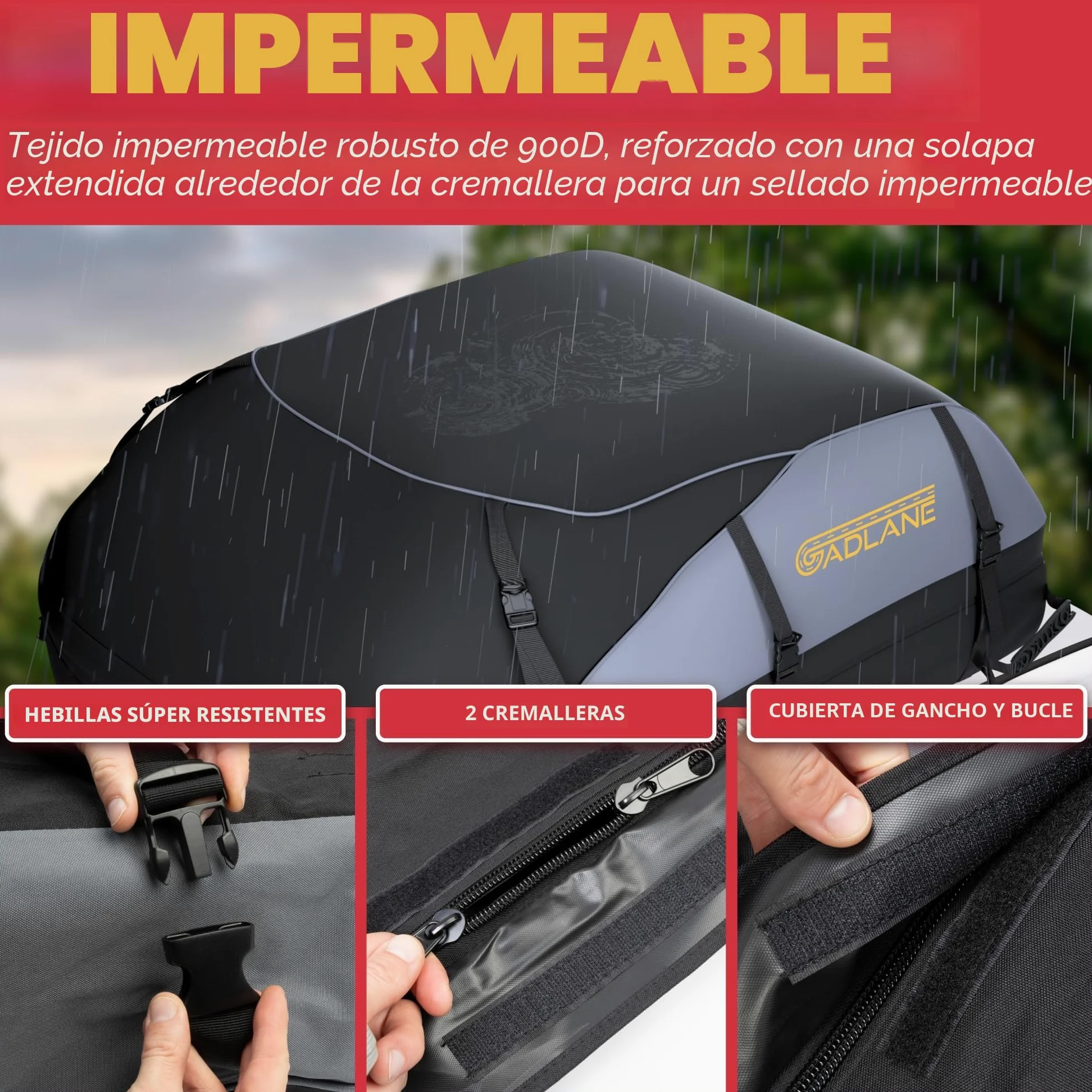 GADLANE Bolsa de Techo para Coche 550L, Impermeable, para automóviles con/sin portaequipajes con 6 Correas Resistentes, Alfombrilla Antideslizante y Bolsa de transporta para automóviles (Gris/Negro)