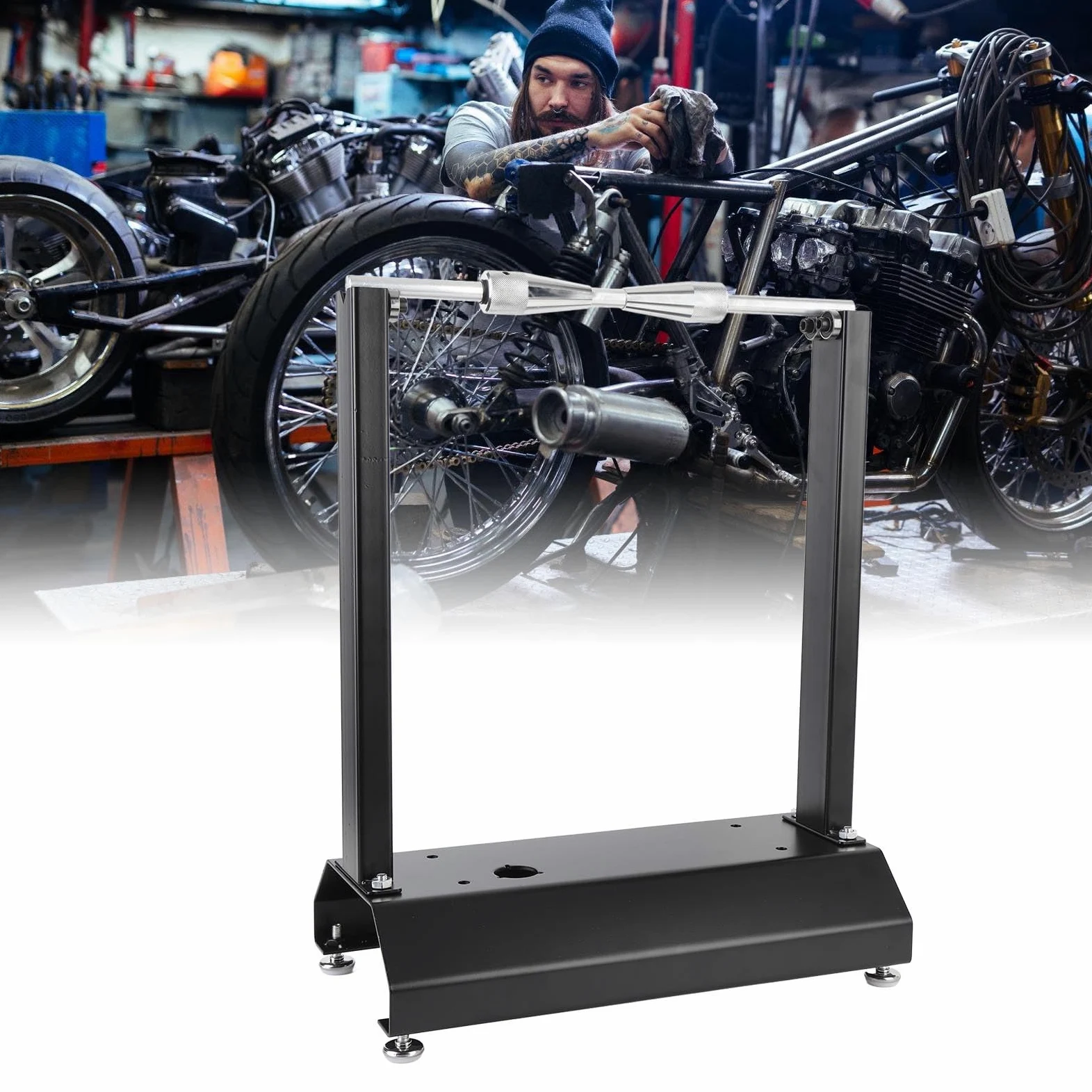 Balanceador de Ruedas para Bicicletas de Motocicleta, Herramienta de Equilibrador de Neumáticos Profesional, Servicio Pesado, con Conos de Centrado Ajustable, para Estructura