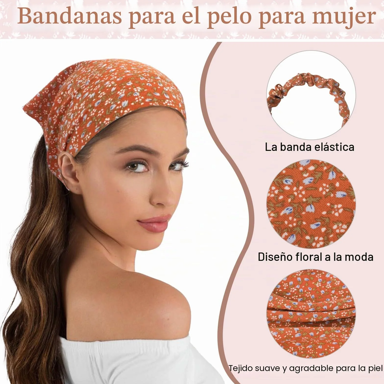 Pañuelos para mujer con flores, diademas elásticas boho de gasa, accesorio para el cabello para mujer y niña