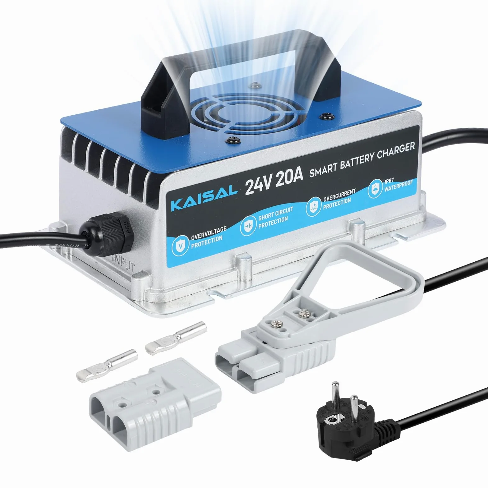 KAISAL 24V 20A Cargador de Batería Carretilla Elevadora, 24 V Cargador con Conector Anderson, Cargador de Mantenimiento Automático para 24 V Baterías de Plomo