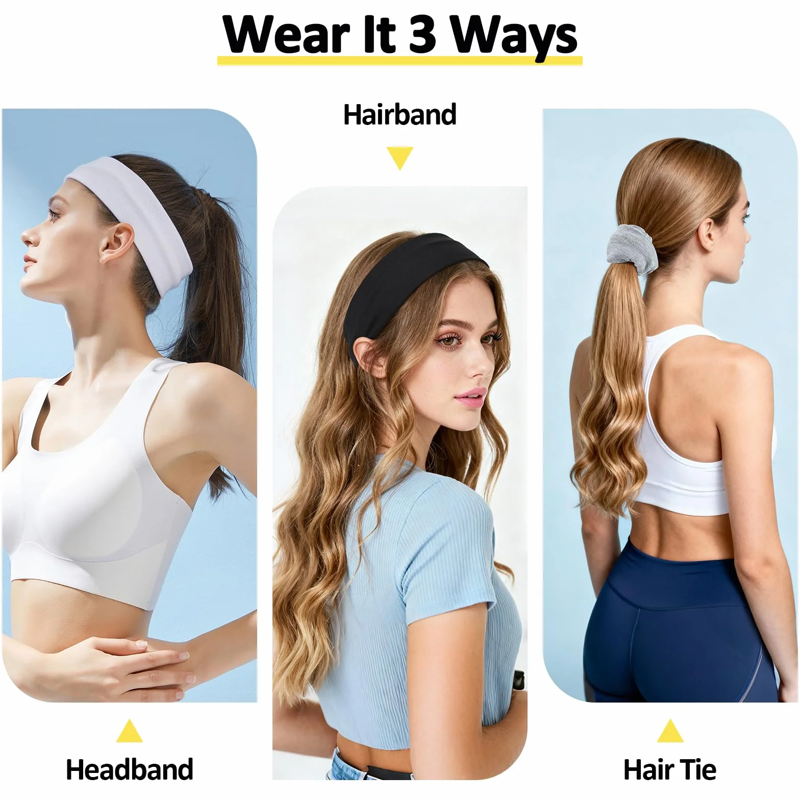 Diadema Mujer Antideslizante Tela Cinta Pelo Deporte Bandana Hombre Elástica Absorbente Sudor Headband Correr Yoga Gimnasio Negro Blanco Gris