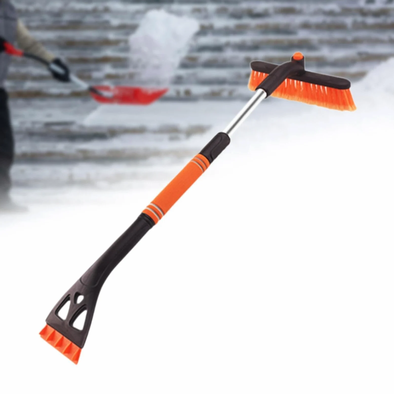 Cepillo de Nieve para Auto Herramienta Raspadora de Hielo Telescópica Portátil Ligera con Mango Ergonómico Material PVC Adecuado para Automóviles Suvs, Naranja