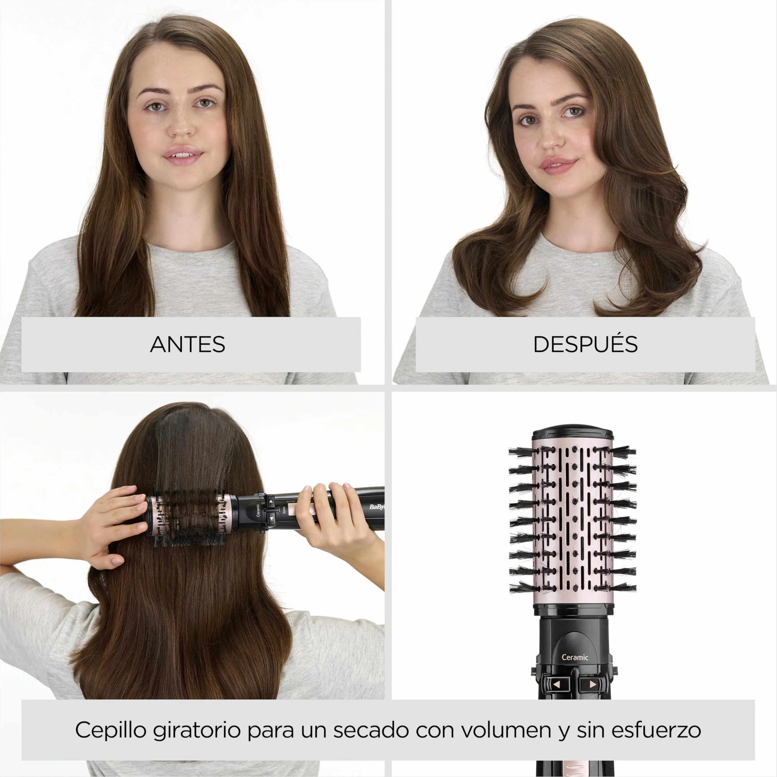 BaByliss AS200E Cepillo Rotatorio de Aire Styler Iónico con 4 Accesorios Secador Alisador Voluminizador Negro