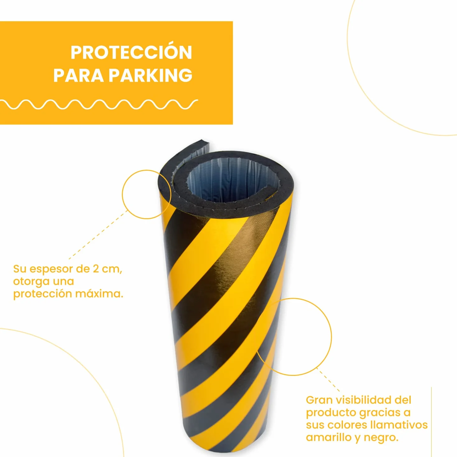 PARKING FACIL | Protector de Columnas de Garaje | Color Amarillo y Negro | Longitud 100 cm| Altura 70 cm | Espesor: 2 cm | Protección para Parking | Fácil Instalación con Autoadhesivo
