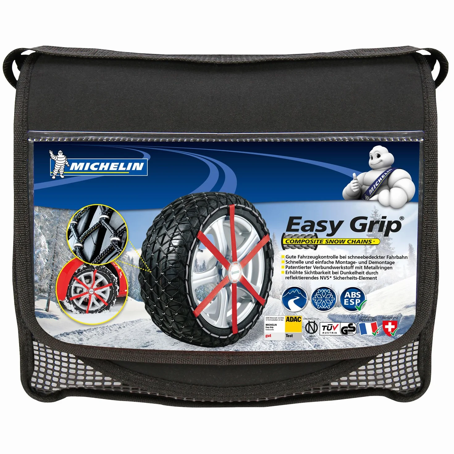 Michelin 92340 Cadenas de nieve de tela para coche (compatible con ABS y ESP, certificado TÜV/GS y ÖNORM), Easy Grip K15, 2 piezas
