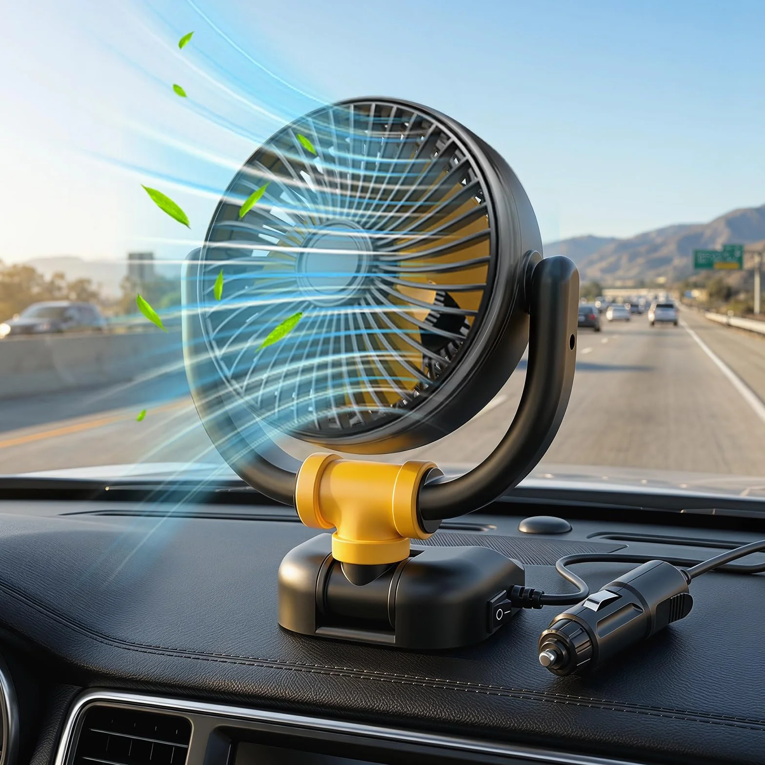 Ventilador Coche, Ventilador 12v Silencioso, Ventilador Coche Mechero, Ventilador Portatil, 360°Giratorio Viento Fuerte, para SUV RV Barco Carro