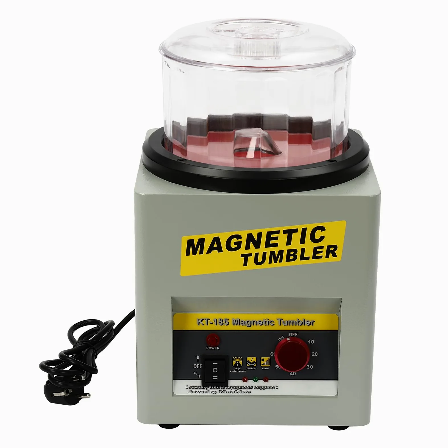 Pulidora magnética de rodillo, máquina de acabado magnético reversible, pulidora de joyas con control de tiempo, adecuada para talleres y pequeños proyectos de joyería