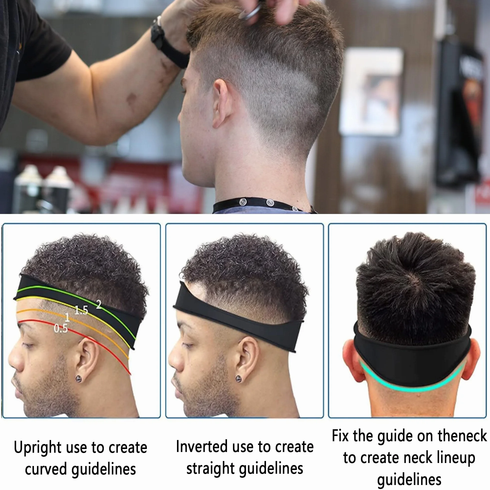Banda de Corte de Pelo de Silicona, Guía Curvada para Afeitar, Plantilla de Afeitado Fácil, Autocorte de Cabello (Negro)