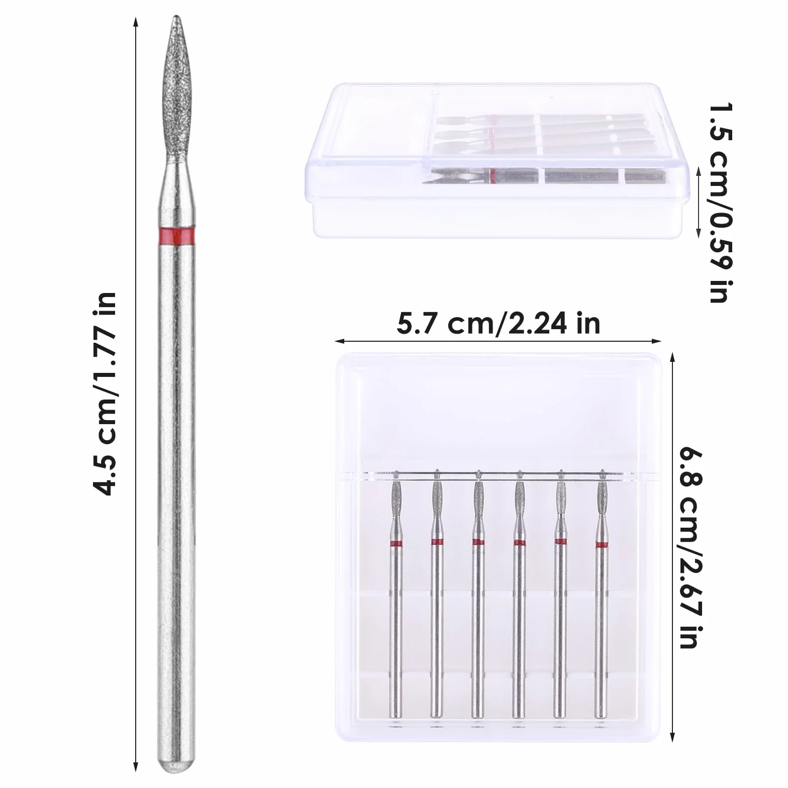 Juego de 6 Brocas para Cutículas Acero Inoxidable con Estuche para Manicura Pedicura Taladro de Diamante Profesional