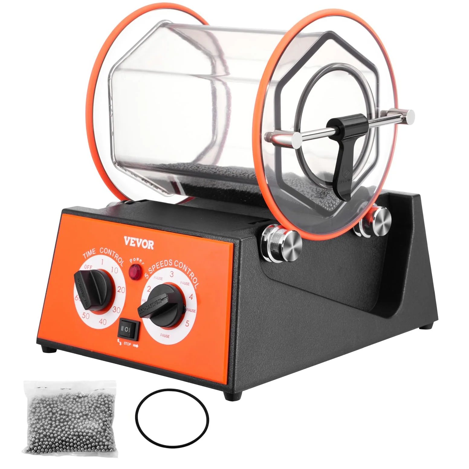 VEVOR Máquina Pulidora de Joyas 5kg 60W 5 Velocidades 0-60 min Tambor Giratorio Ajustable