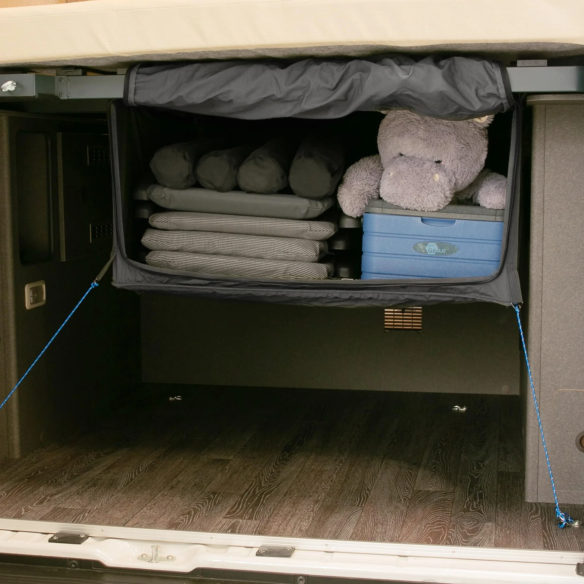 your GEAR Catania - Bolsa de almacenamiento para garaje trasero, 115 x 100 x 50 cm, 2º nivel de carga bajo somier de listones, organizador para autocaravanas y furgonetas, muebles de camping, para