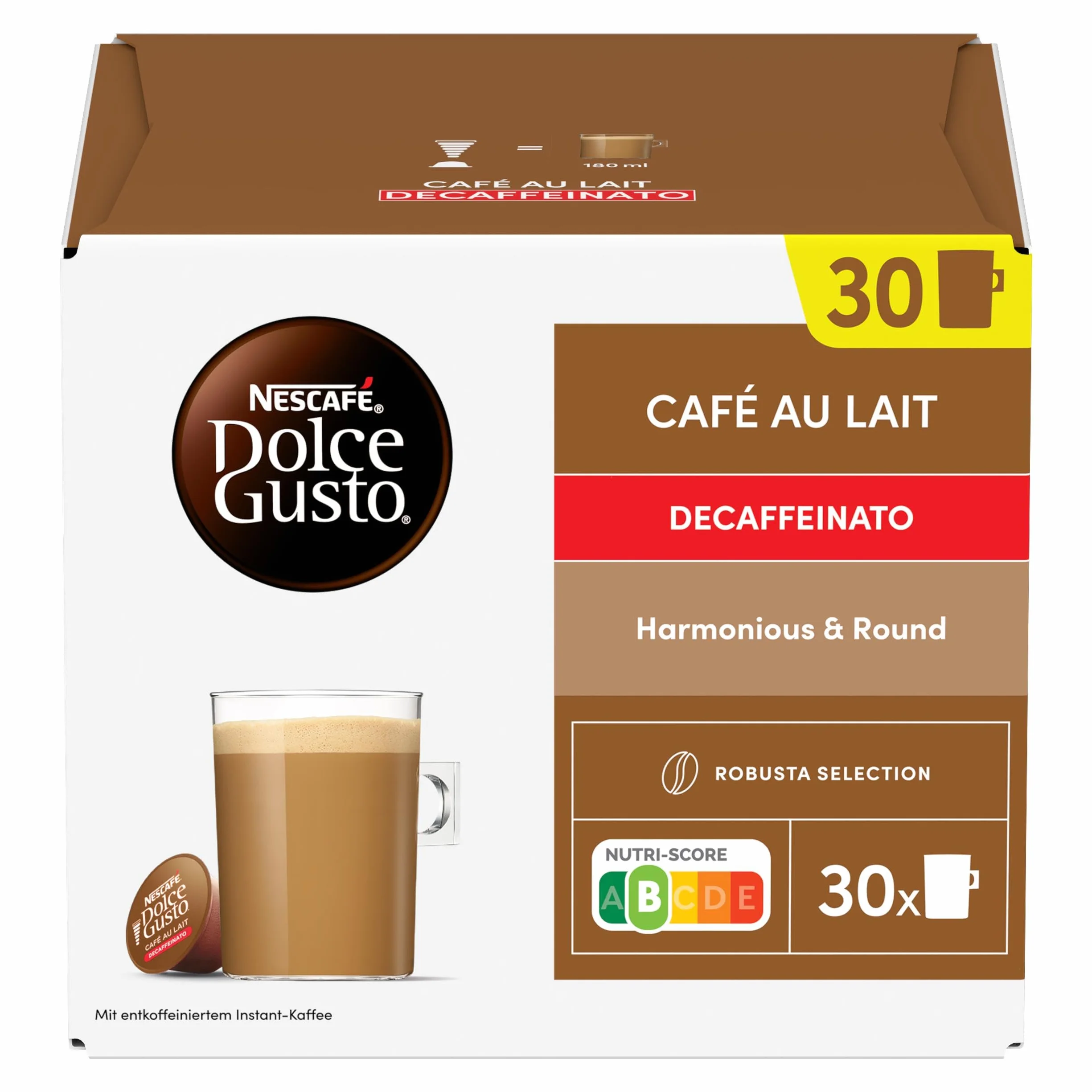 NESCAFÉ Dolce Gusto Café con Leche descafeinado - Cápsulas de Café, 90 Cápsulas (3 x 30)