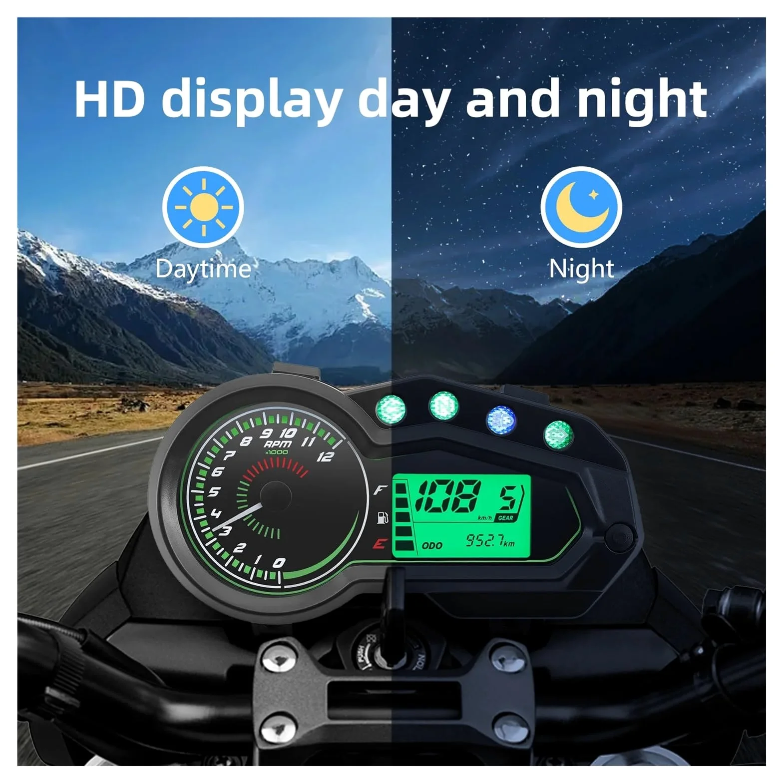 Velocímetro Digital para motocicleta medidor 12000 RPM | Tacómetro universal para motocicleta medidor 12000 RPM, velocímetro indicador marcha del vehículo, odómetro de viaje,