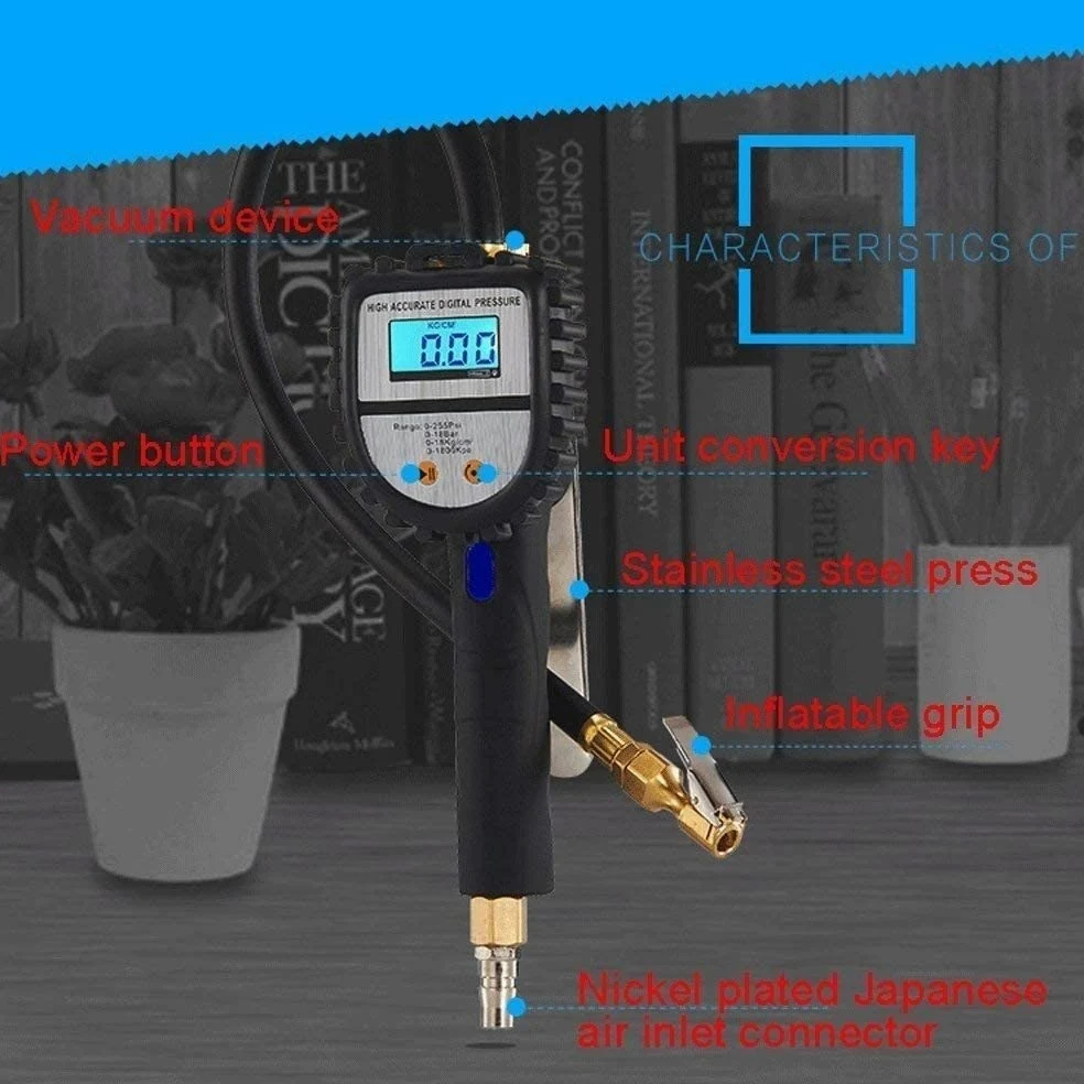 Inflador de neumáticos Digital con manómetro, presión máxima de 0-155 PSI, manómetro e inflador de presión de neumáticos Digital de Servicio Pesado