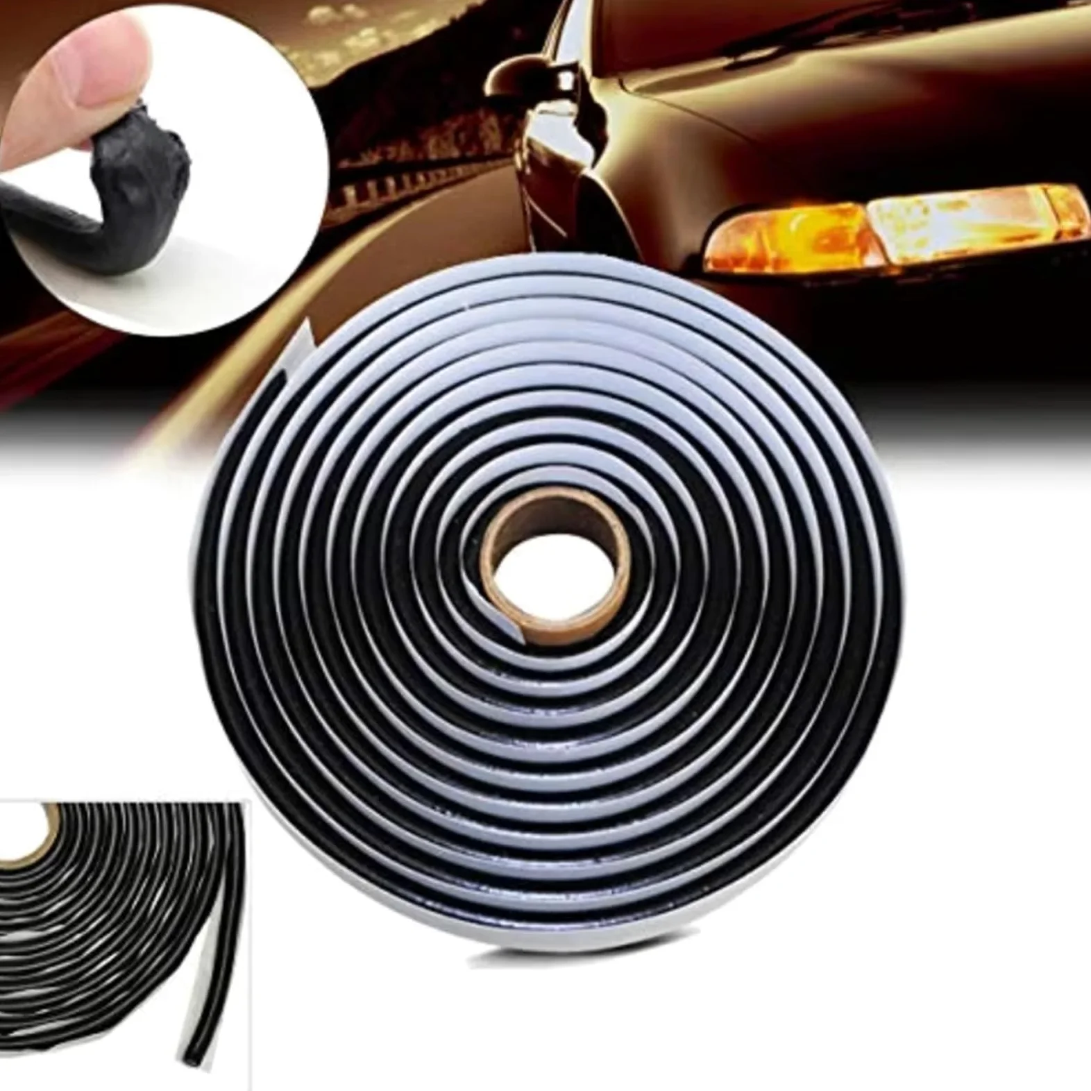 Tiras de Sellado de Goma para Faros, Audio, Puertas y Ventanas de Coche (adaptación) Cinta de Caucho butílico Impermeable de 9 mm x 4 m - Adhesivo sellador