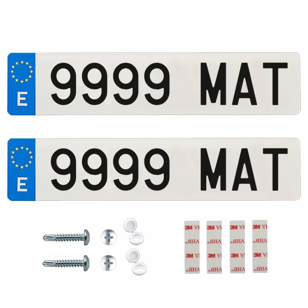 Matrícula Acrílica Homologada 52x11 CM | Matrícula de Coche Universal Europea | Material Resistente y Elegante | Fácil y Rápida Instalación (Pack 2 Unidades)