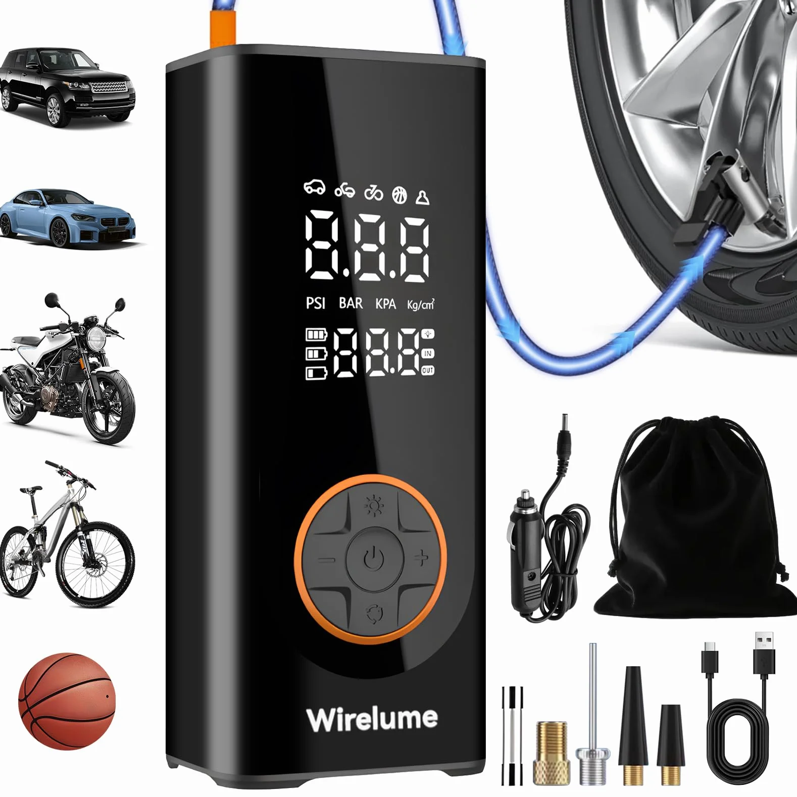 Inflador Ruedas Coche Digital 12V, compresor de Aire portátil, Bomba Digital para neumáticos de Coche 12 V 150 PSI Bomba de Aire eléctrica para neumáticos de vehículo, Bicicleta, inflables