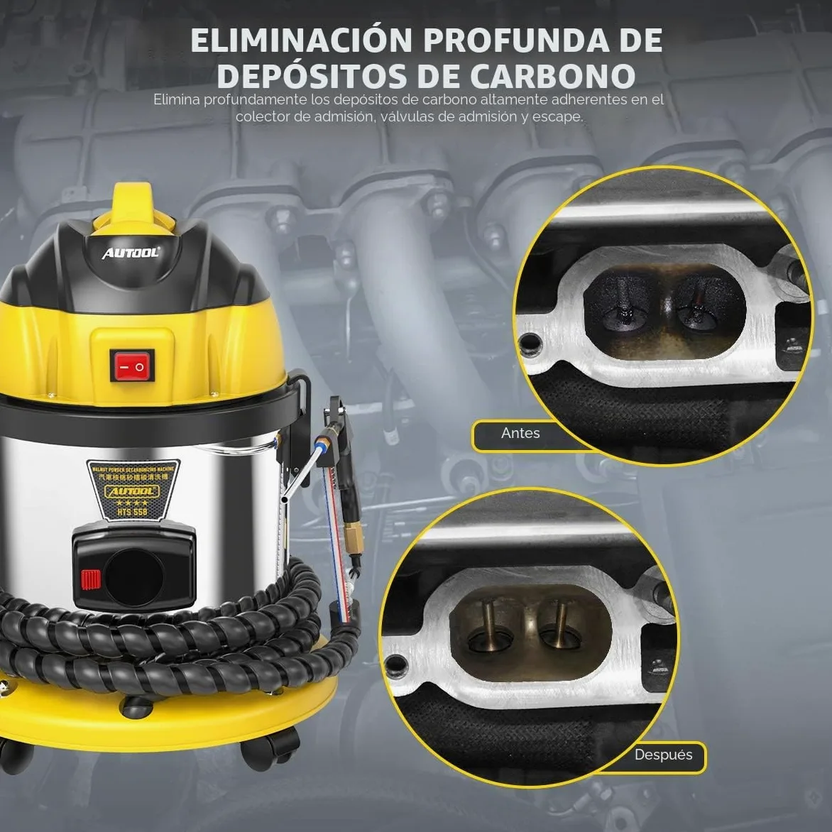 AUTOOL Máquina de Chorro de Arena, Máquina de limpieza de la válvula de auto de carbono sistema de limpieza de arena de nogal