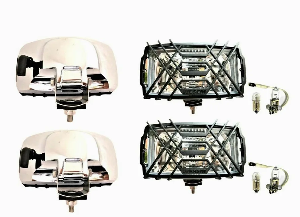 2 Faros Coche Halógenos H3 Cromados, 12 V, 24 V, con Bombillas de 12 V